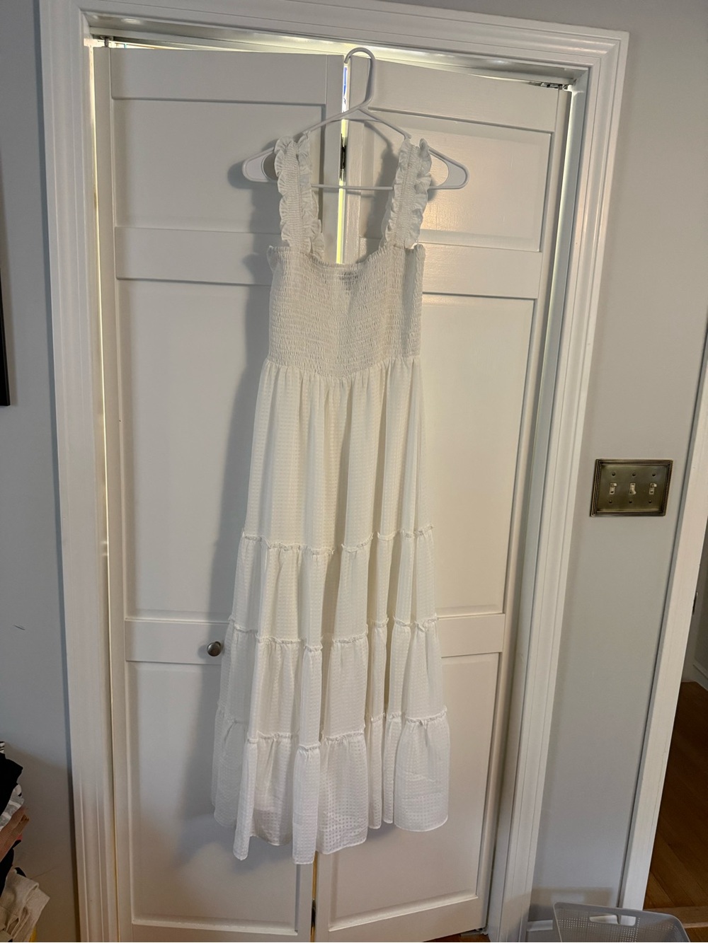 Lucy Paris White Smocked Dress with gingham detail